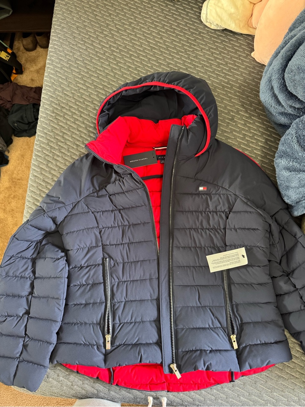 Tommy Hilfiger Navy Puffer Jacket with Red Interior